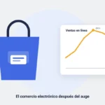 Ilustración: bolsa de compras y gráfico de ventas en línea que se desaceleran tras un pico