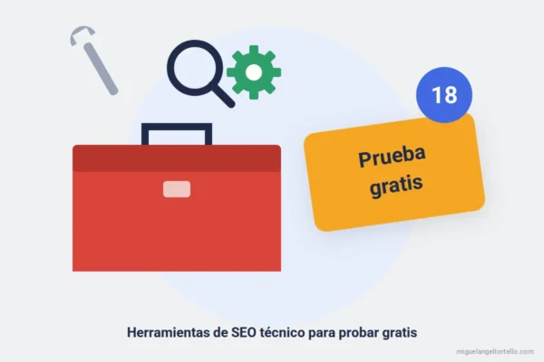 Ilustración: caja de herramientas SEO con etiqueta de prueba gratis