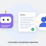 Ilustración: la IA redacta un borrador que una persona revisa y aprueba