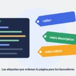 Ilustración: código HTML con las etiquetas title, meta description y meta robots