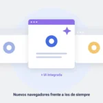 Ilustración: varias ventanas de navegador, una destacada con inteligencia artificial integrada